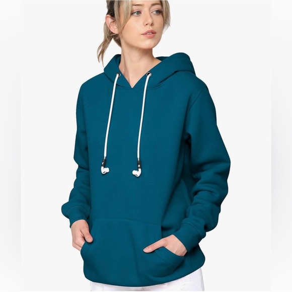Amy's Closet Tops - Active Casual Hoodie Long Sleeve Comfortable Lightweight Sweatshirt -teal